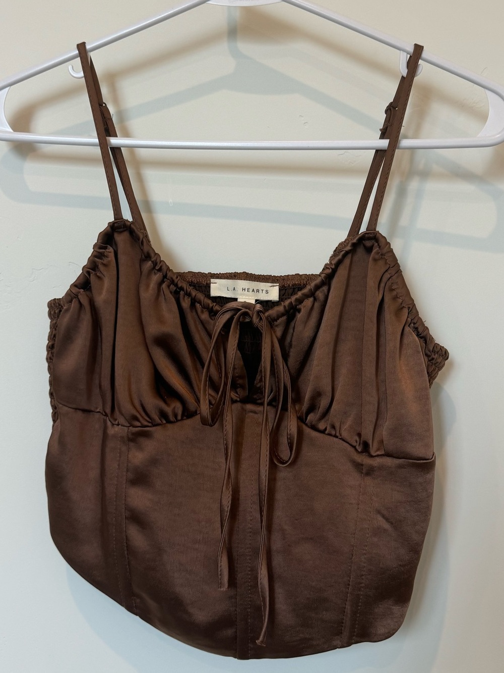 LA Hearts Brown corset Satin Tie-Front top